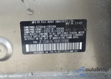 2008 Subaru Impreza 2.5I z USA, uszkodzony, nr VIN JF1GH61678H818986